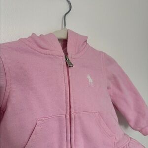 Ralph Lauren Baby Pink Hooded Zip Sweatshirt with Logo